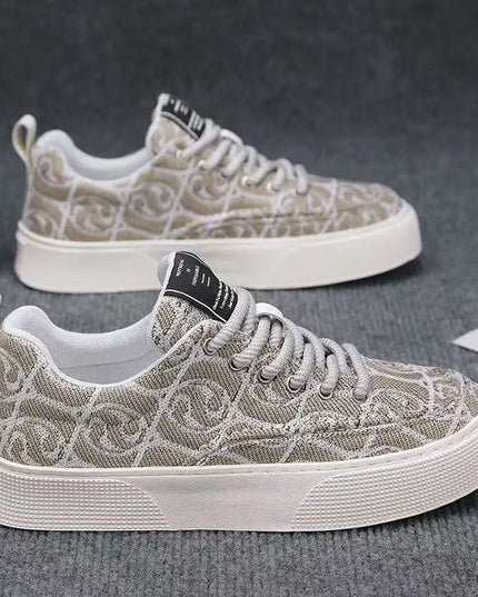 Men's Canvas Low Top Sneakers - Flat Sole, Vulcanized Style