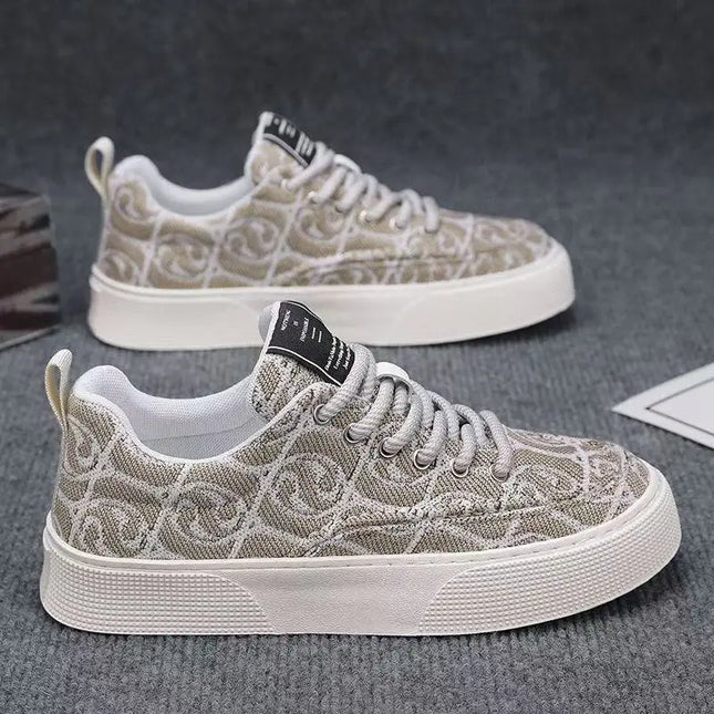 Men's Canvas Low Top Sneakers - Flat Sole, Vulcanized Style