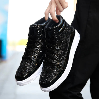 Men's High Top Glitter Sneakers - Glossy Stylish Athletic Shoes for Men