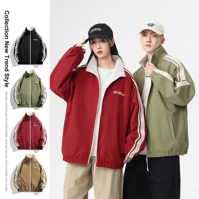 Unisex Reversible Windproof Long Sleeve Jacket - Two-Sided Design