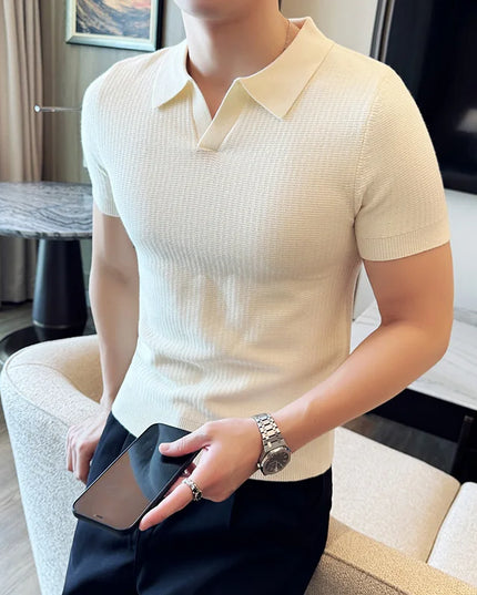 Men's Slim Fit Polo Shirt - Casual Knitted Polo Tee for Men