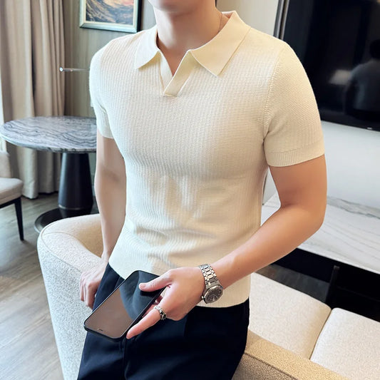 Men's Slim Fit Polo Shirt - Casual Knitted Polo Tee for Men