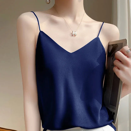 Women's V-Neck Spaghetti Strap Blouse – Stylish & Flowy Top for Women