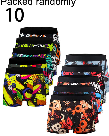 10-Pack Men’s Trendy Graffiti Boxer Briefs  - Comfortable - High-Elasticity