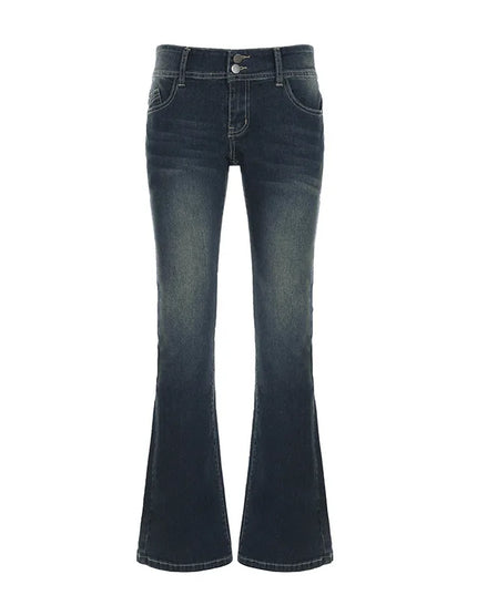 Vintage Women's Flare Jeans - Low Waist Distressed Denim Pants