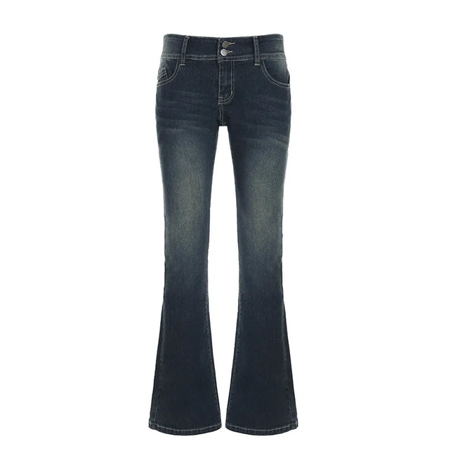 Vintage Women's Flare Jeans - Low Waist Distressed Denim Pants