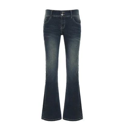 Vintage Women's Flare Jeans - Low Waist Distressed Denim Pants