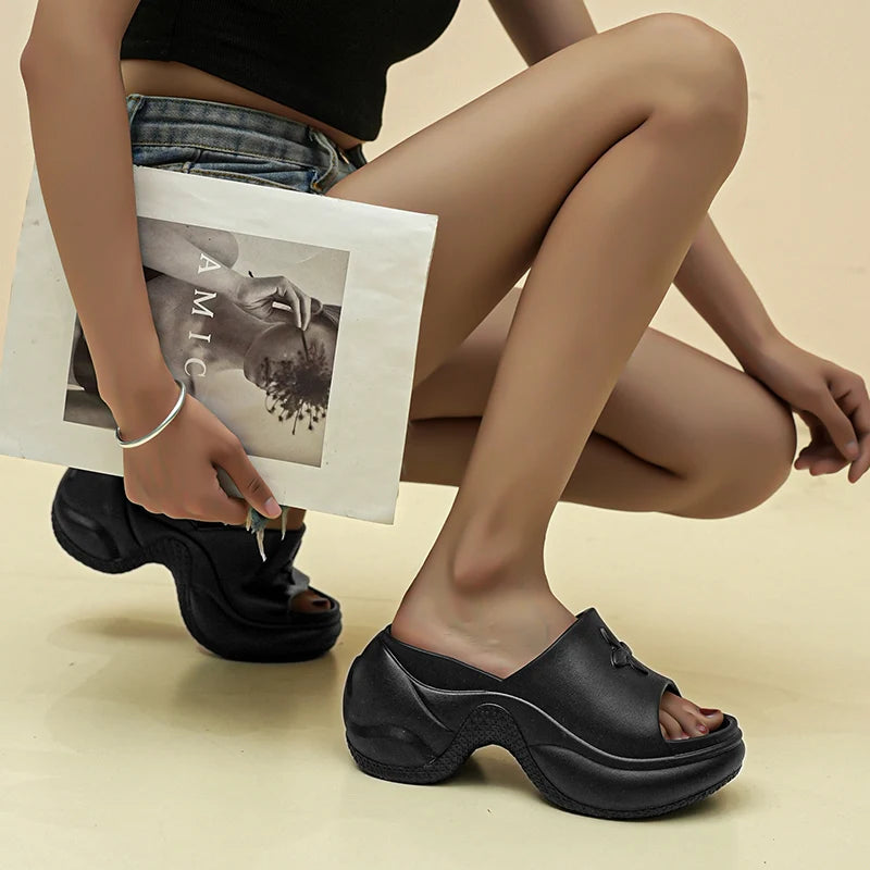 Women’s Thick Sole Wedge Heels – 9cm Chunky Platform Slippers