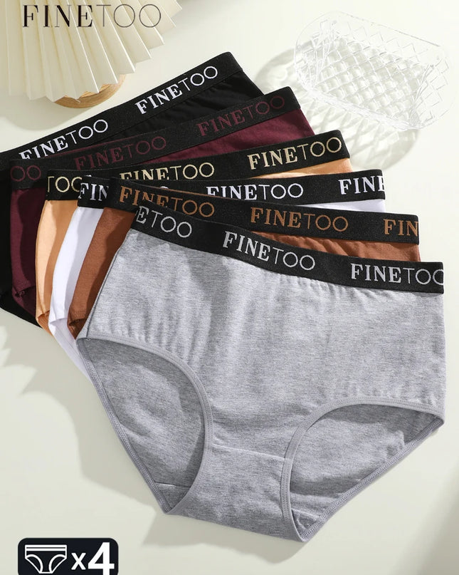 4-Piece Women's Cotton Seamless Mid-Waist Briefs Set – Breathable, Stretchy, Comfortable Underwear for Everyday Wear