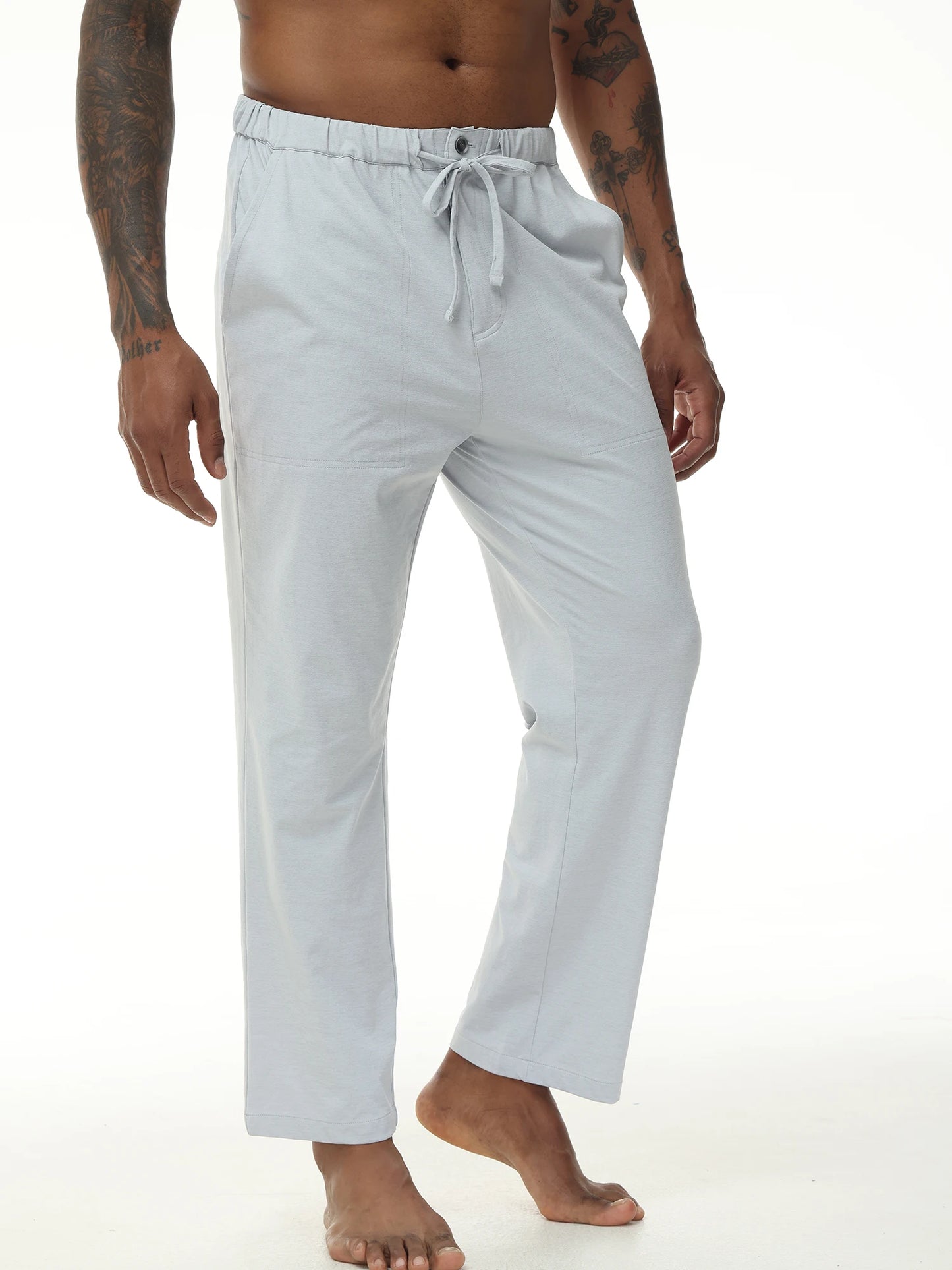 Men's Casual Linen Cotton  Pants Breathable Loos Elastic Waist