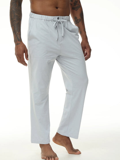 Men's Casual Linen Cotton  Pants Breathable Loos Elastic Waist