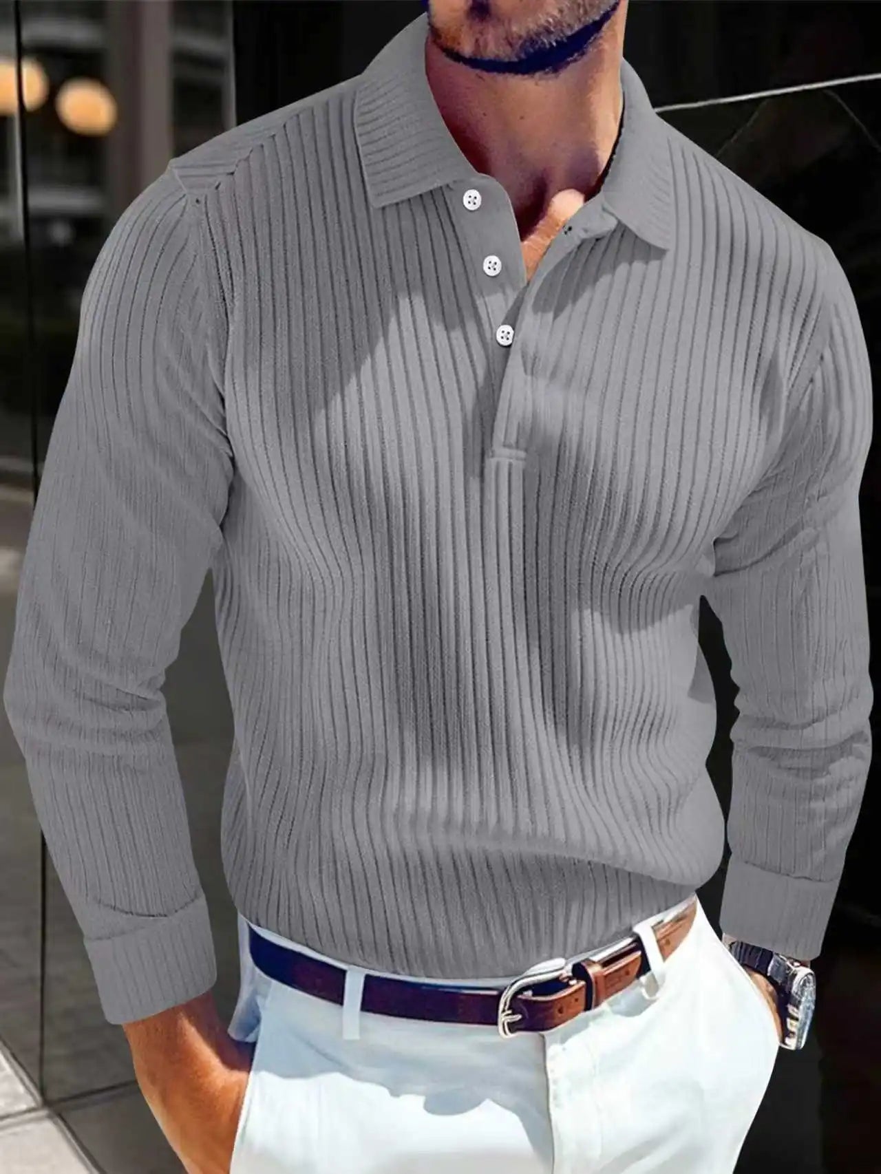 Men's Retro Striped Polo Sweater
