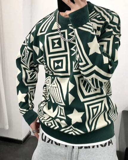 Men's Casual Printed Chao Pai All-Match O-Neck Sweater Tops