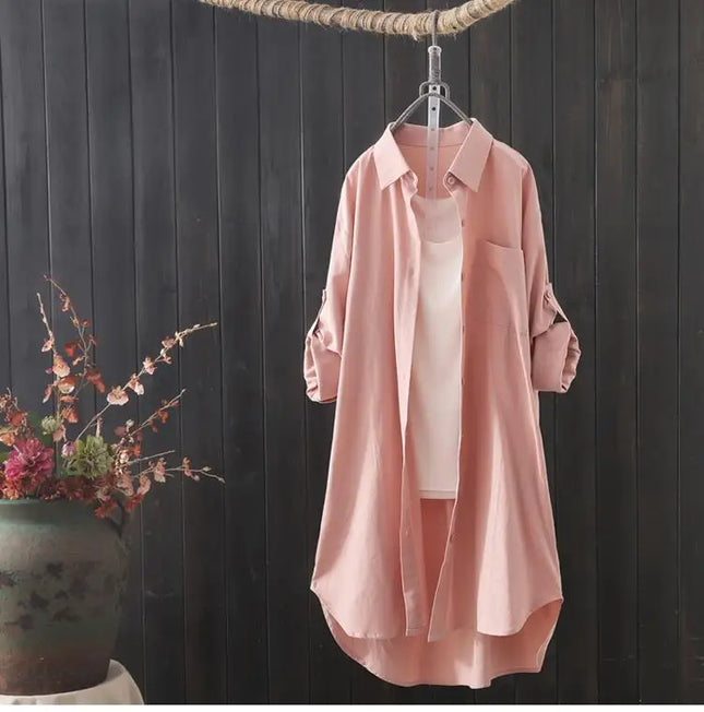Women's Loose Midi Long Sleeve Shirt