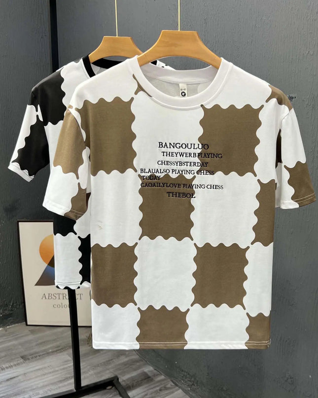 Men's Plaid Short-Sleeve T-Shirt with Embroidery