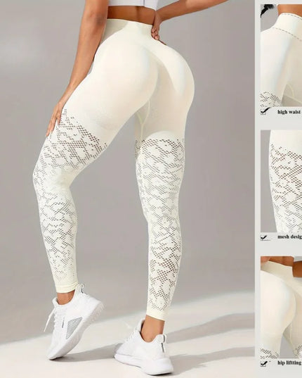 Women’s High-Waisted Mesh Yoga Leggings with Cutout Details