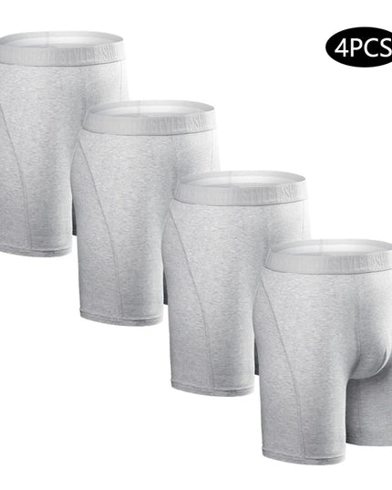 Men's Cotton Long Boxers – Set of 4 Trunks, Comfortable & Breathable Underwear