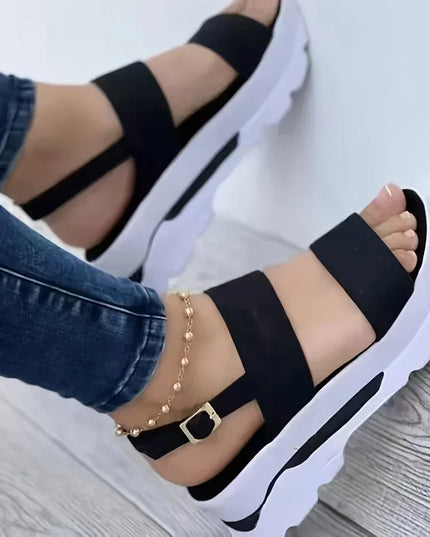 Women's Open Toe Non-Slip Durable Wedge Sandals with Buckle