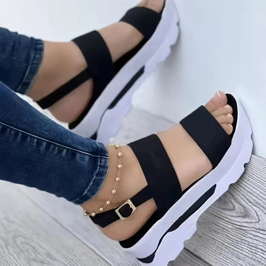 Women's Open Toe Non-Slip Durable Wedge Sandals with Buckle