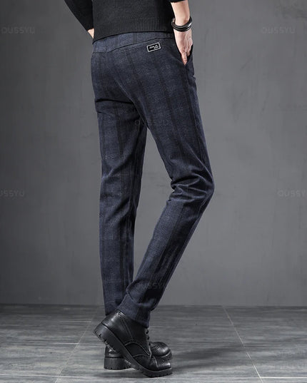 Men's Slim Fit Plaid Stretch Trousers