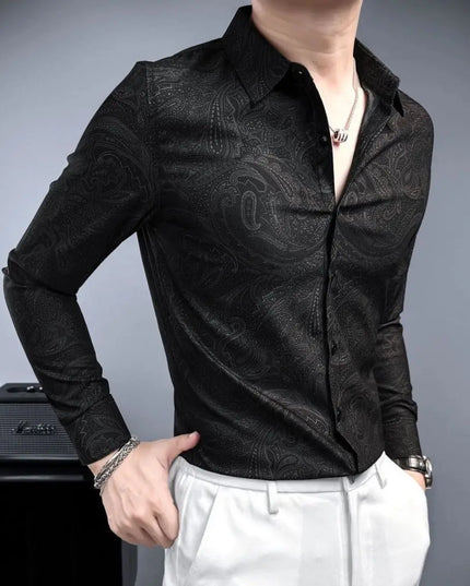Retro Men's Long Sleeve Shirt – Casual Slim Fit Print Top for Men