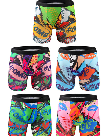 Ten-Piece Men's Graffiti Pattern Boxer Briefs Set – Breathable, Comfortable, High-Elastic Long Boxer Briefs