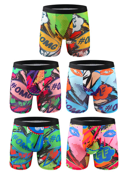 Ten-Piece Men's Graffiti Pattern Boxer Briefs Set – Breathable, Comfortable, High-Elastic Long Boxer Briefs