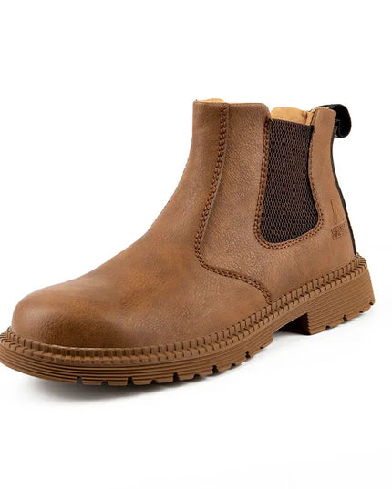 Waterproof Safety Work Shoes for Men - Steel Toe Leather Work Boots with Slip-Resistant Sole