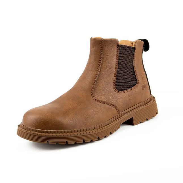 Waterproof Safety Work Shoes for Men - Steel Toe Leather Work Boots with Slip-Resistant Sole