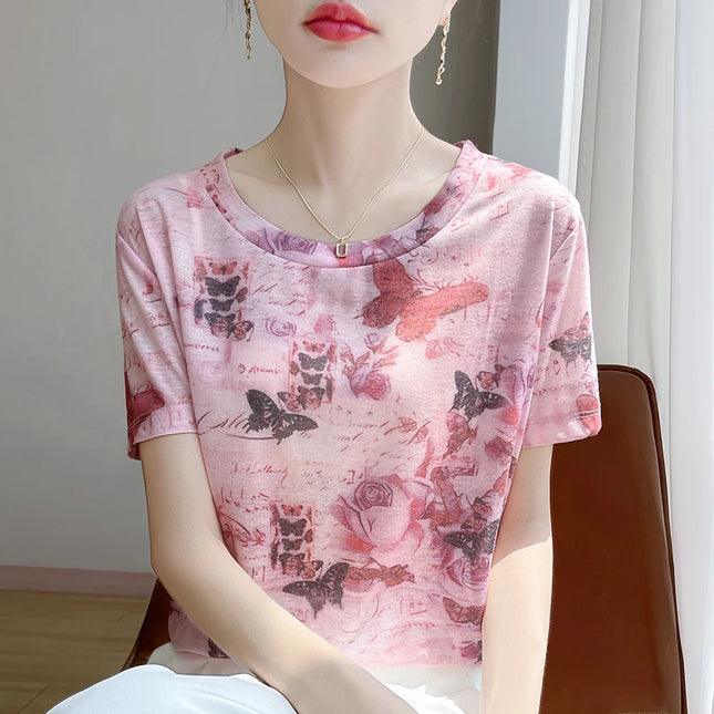 Elegant Women's Satin Silk V-Neck Short Sleeve Blouse