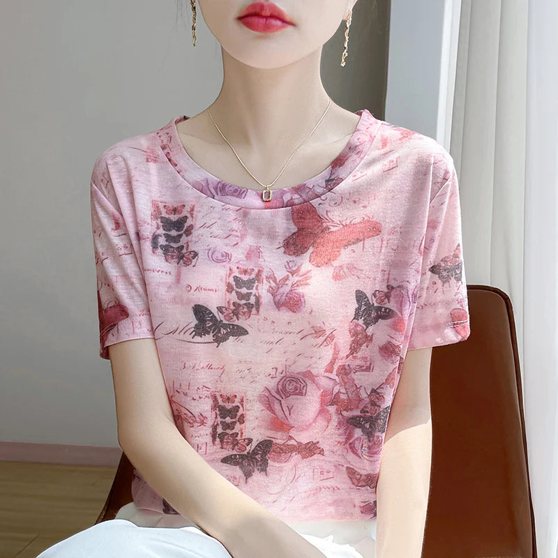 Elegant Women's Satin Silk V-Neck Short Sleeve Blouse