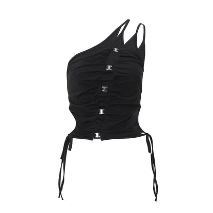 Women's Slanted Shoulder Hollow Out Backless Short Tank Top