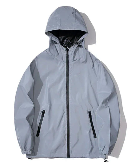 Men's Waterproof Windbreaker Jacket - Reflective Hooded Zipper Jacket for Enhanced Visibility