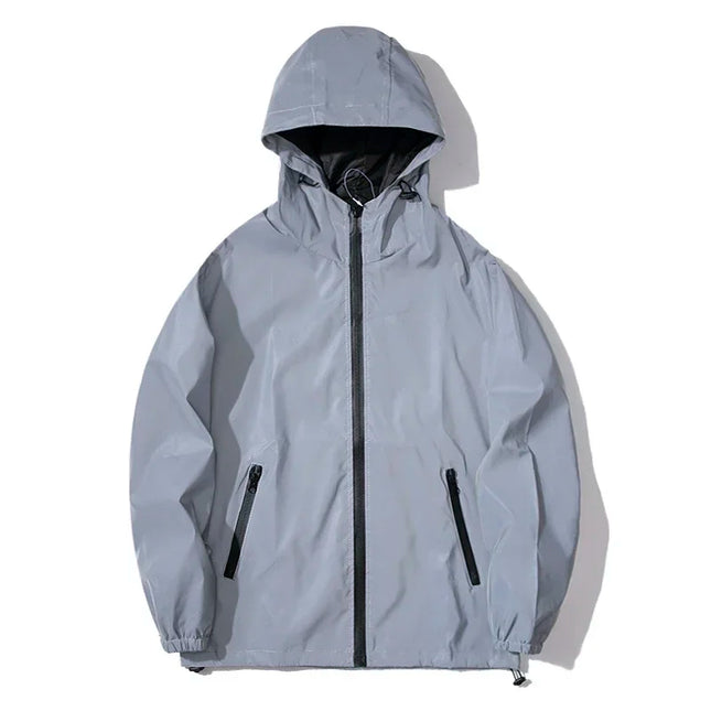 Men's Waterproof Windbreaker Jacket - Reflective Hooded Zipper Jacket for Enhanced Visibility
