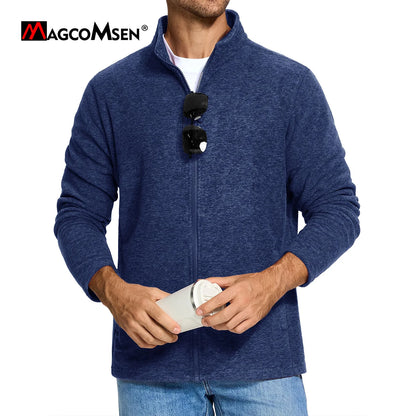 MAGCOMSEN Men's Lightweight Fleece Jacket with Full Zip and Stand Collar