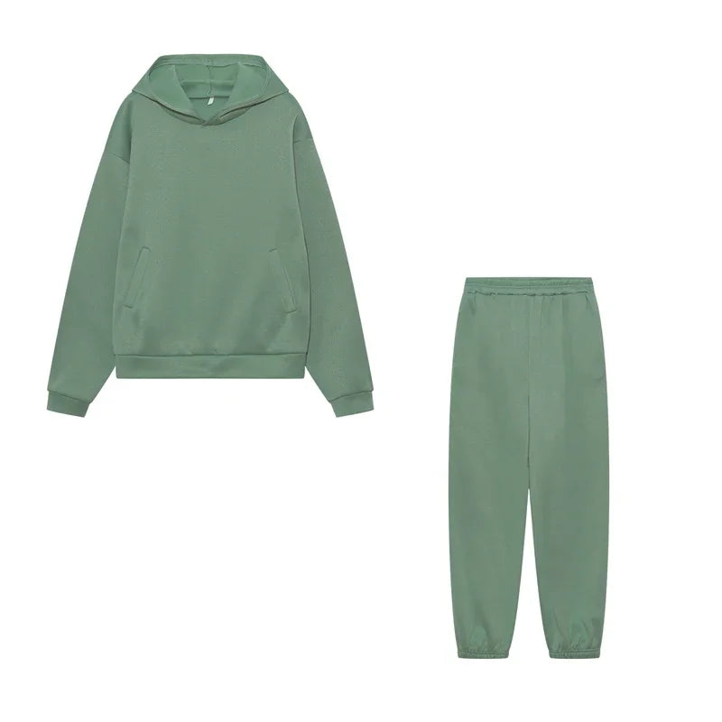 Women's Thickened Long-Sleeve Hoodie and Drawstring Pants Set