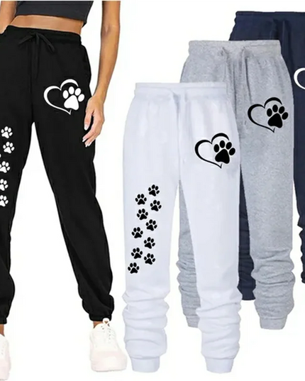 womens cat print drawstring sweatpant and joggers