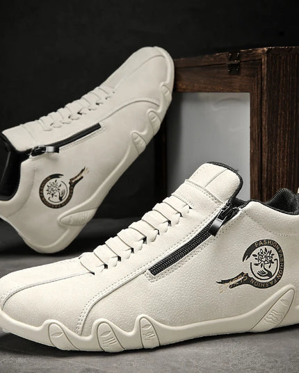 Men's Casual Flat Bottom Sneakers with Side Zipper – Stylish & Comfortable Men's Sneakers