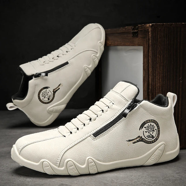 Men's Casual Flat Bottom Sneakers with Side Zipper – Stylish & Comfortable Men's Sneakers
