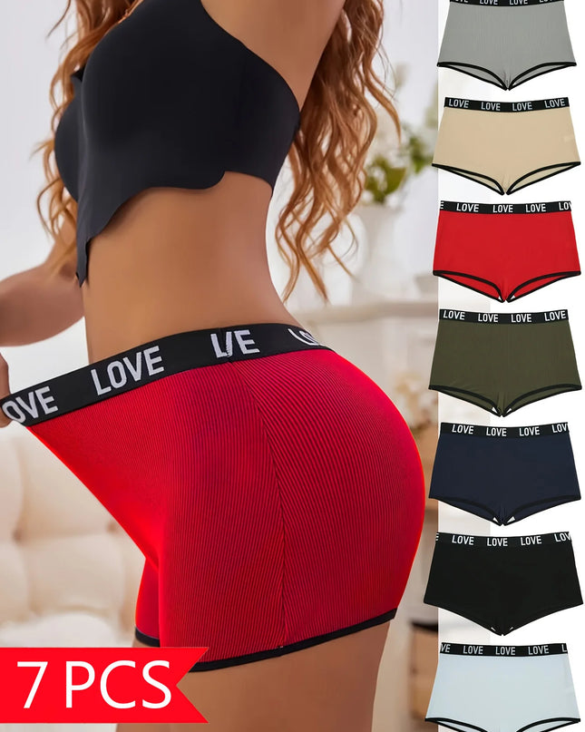 Red underwear with 'LOVE' waistband displayed with additional colors in the corner.