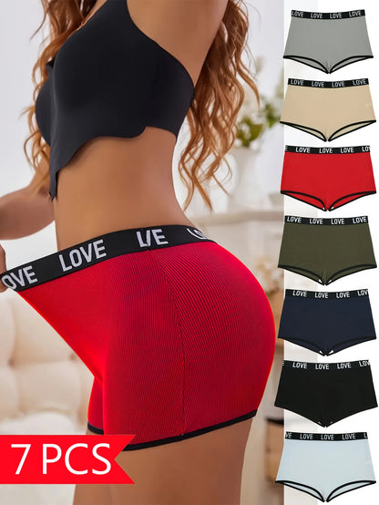 Red underwear with 'LOVE' waistband displayed with additional colors in the corner.