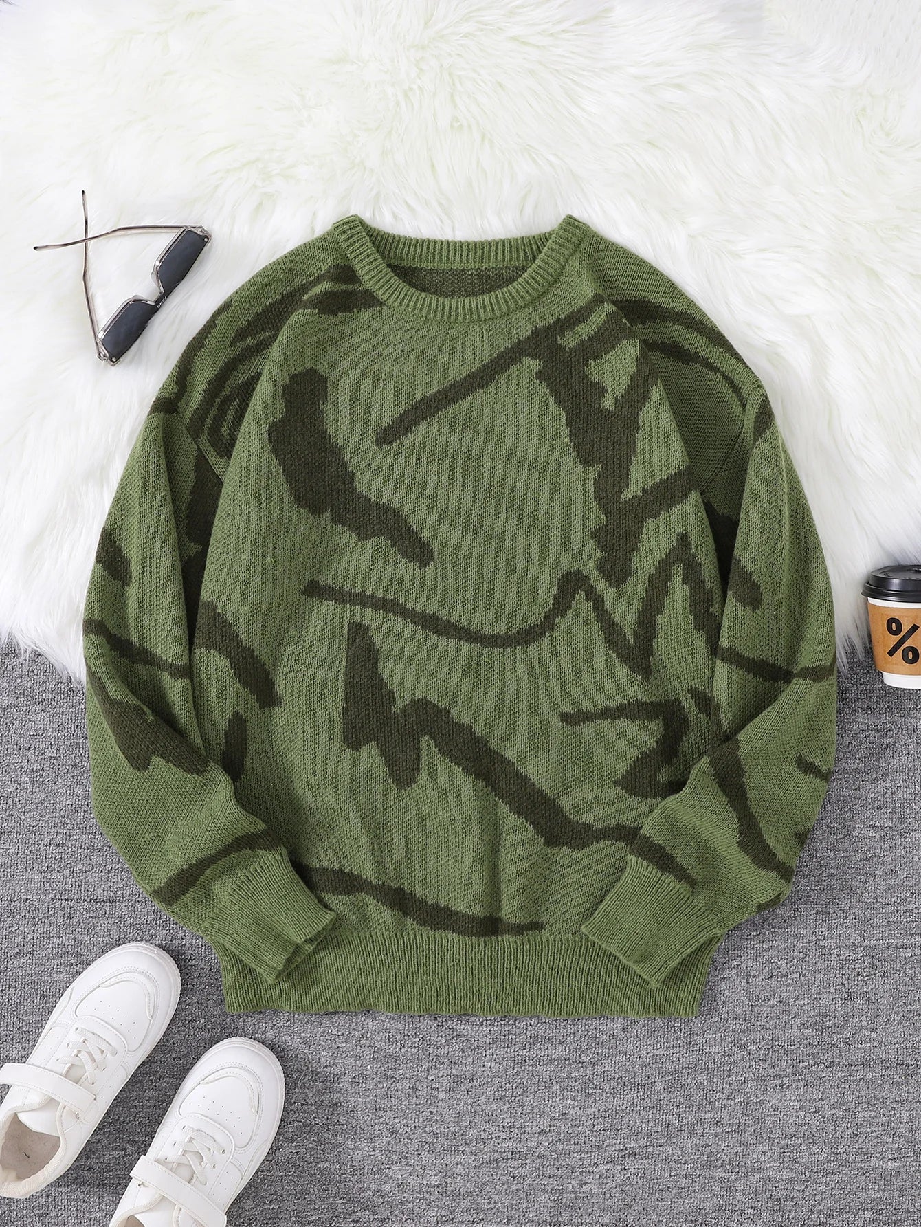 Men's Graffiti Jacquard Pattern Knit Sweater