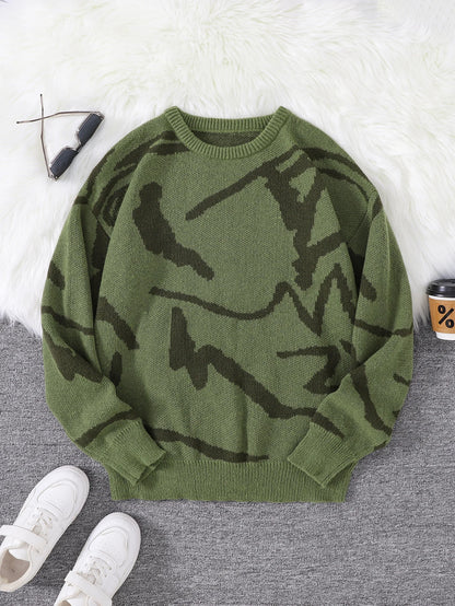 Men's Graffiti Jacquard Pattern Knit Sweater