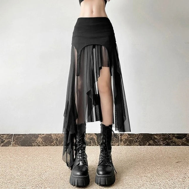 Women’s Slit Skirt with Irregular Hem & Ruffle Design