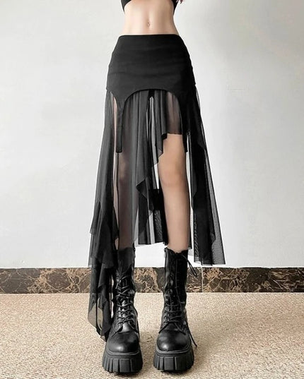 Women’s Slit Skirt with Irregular Hem & Ruffle Design