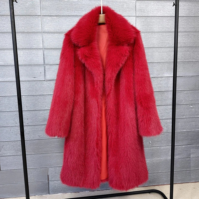 Women's Faux Fur Coat – Mid-Length Warm Trench Coat for Women