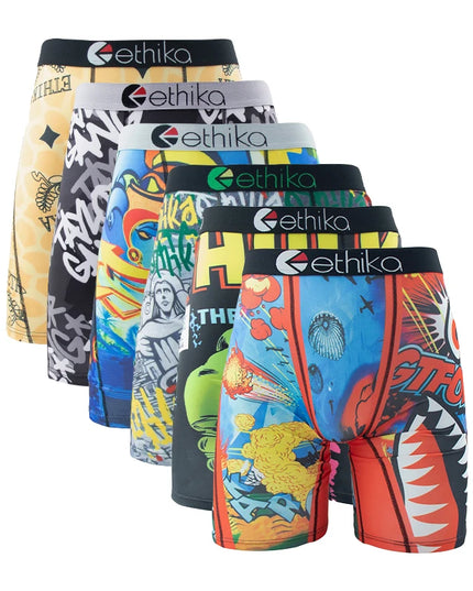 ETHIKA Men's 6-Pack Breathable Boxer Briefs Underwear Trunks
