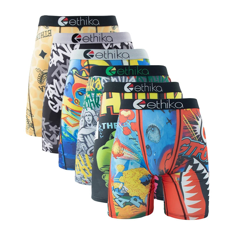 ETHIKA Men's 6-Pack Breathable Boxer Briefs Underwear Trunks