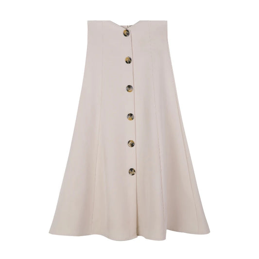 Women's High Waist Vintage Maxi Skirt – Button-Up & Loose Fit