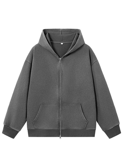 Men's Oversized Washed Faded Knit Zip-Up Cardigan